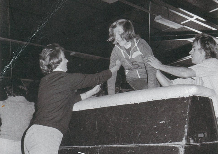 Special Olympics Australia Hall of Fames inductee (2007) Robyn Cook OAM assists an athlete at Fun and Fitness Day at Kew Cottages in 1977.